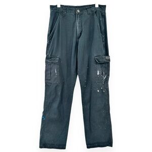Vintage Wrangler Washed Black Paint Splatter Distressed Straight Leg Cargo Pants